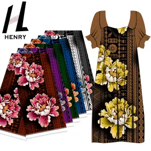 Henry Island 스타일 최신 디자인 레이디 럭셔리 여성 패션 드레스 폴리 에스터 꽃 인쇄 블랙 패브릭 의류