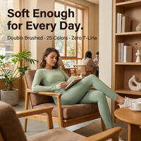 Leggings de yoga pleine longueur taille haute, doux et confortables, effet seconde peau, double face, en fibre fine brossée, Spandex/Nylon uni, sans entrejambe