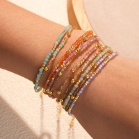 Pulsera de Doble Capa con Cuentas de Piedra Natural y Cadena de Acero Inoxidable Dorado, Collar de Moda
