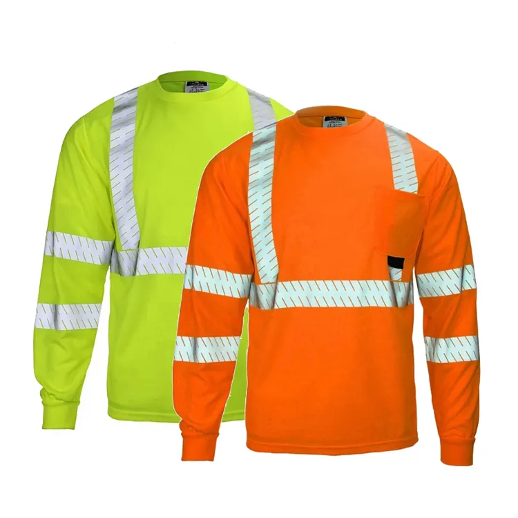 Custom Long Sleeve Hi Vis Shirt Reflective Stripes Safety T-Shirts Safety Shirt Clothing