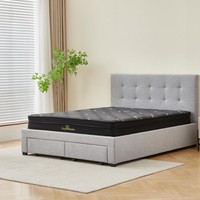 Meubles de chambre à coucher minimalistes luxueux, cadre de lit king size rembourré en tissu doux avec tête de lit double et rangement