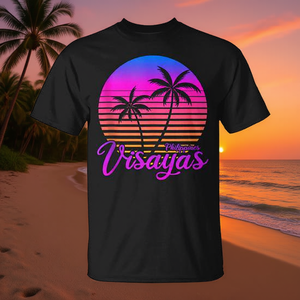 Camiseta de viaje vintage de Visayas, Filipinas, diseño tropical de palmeras al atardecer, unisex, talla para adultos - Product Image 3