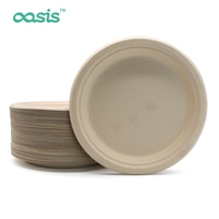 Assiettes jetables modernes en bagasse de canne à sucre Oasis sans PFAS de 9 pouces, biodégradables, qualité restaurant, pour fêtes