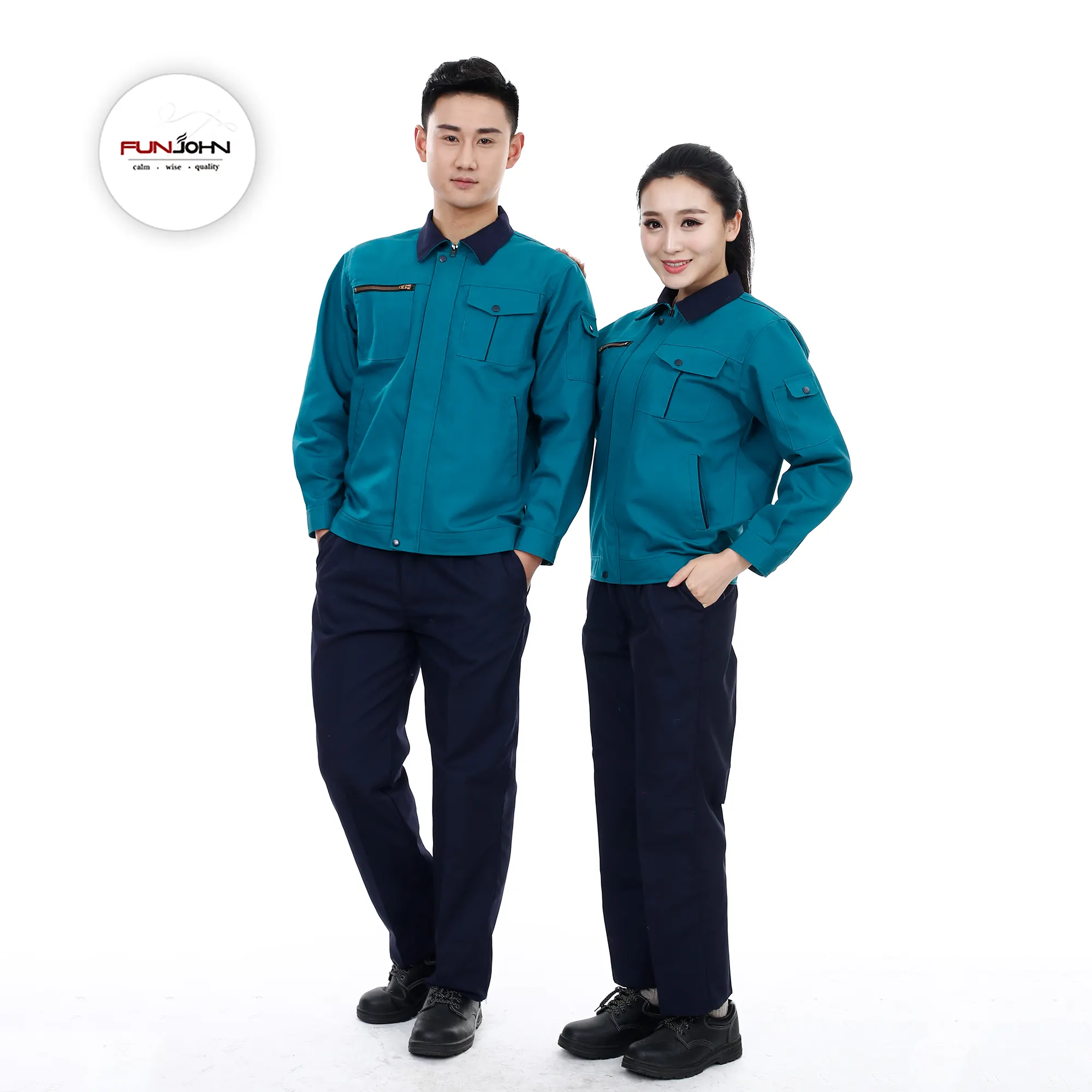 Unisex A Maniche Lunghe Uniformi di Sicurezza di Costruzione Durevole Usura del Lavoro Two Tone Risvolto L'assorbimento di Umidità Giacca Per Esterno Funziona