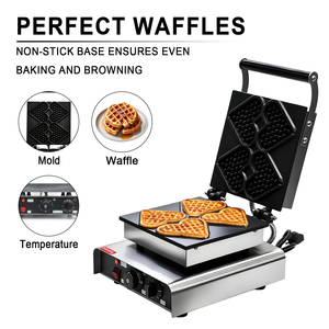 Máquina para Hacer Waffles Comercial de Acero Inoxidable de 1750W, 4 Piezas, <span class=keywords><strong>con</strong></span> Revestimiento Antiadherente, 220-240V, para Panadería, Cafetería, Tienda de Desayunos - Product Image 4