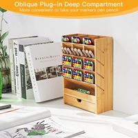 Organizador de lápices de bambú apilable con cajón, soporte para carpetas de archivos, caja de almacenamiento de cosméticos para cepillo cosmético