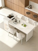 Table basse îlot tout-en-un rétractable pour salon, moderne et minimaliste, avec plateau en pierre et structure métallique, couleur personnalisable, idéale pour petit appartement