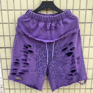 SEMETAL <span class=keywords><strong>Short</strong></span> de survêtement personnalisé imprimé, bords bruts, double taille, en molleton bouclette 100% coton, délavé à l'acide, pour homme - Product Image 1