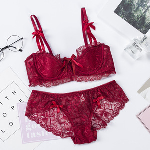 Ropa interior personalizada de encaje francés para mujer Ropa interior sexy fina con aros Push-Up Translúcido Bran - Product Image 3
