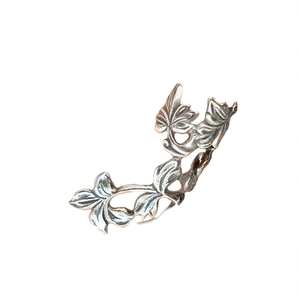 E633 Orecchini a polsino con motivo vegetale in oro bianco, gioielli unisex in stile vintage - Product Image 1