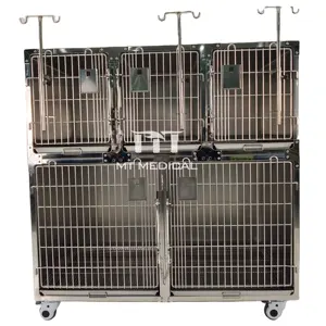 MT Medical sortie d'usine cage pour chien en acier inoxydable double couche pliante chenil pour chien 5 portes avec plateaux pour vétérinaire