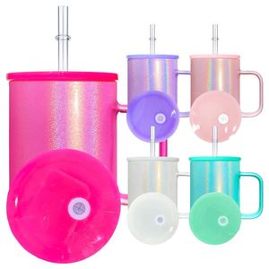 Tazas de Café de Vidrio Brillante de 17 oz para Sublimación, con Tapas de Plástico PP Brillante de Colores - Product Image 1