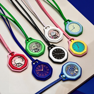 Fashion <b>Pocket</b> Watch Analog Quartz <b>Plastic</b> Case Leather Band Unisex 3D printing Dial Luminous Polygon Shape - Product Image 1