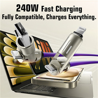 Cable USB 4 en 1 de 6 mm de Grosor, Cable de Silicona Líquida de Carga Rápida para Teléfonos iPhone Tipo-C, Auriculares, Cable de Alimentación de 5A