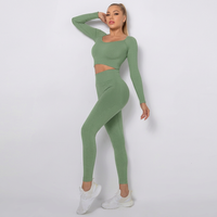 Ensemble de yoga pour femmes, haut court confortable uni, leggings taille haute, sans couture, écologique, respirant, antibactérien, séchage rapide, V
