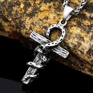 yunnique Anka Scepter <b>Cross</b> Stainless Steel Necklace Retro Snake Pendant Men Women Fashion Jewelry - Product Image 4