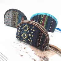 Dompet Koin Vintage Bergaya Etnik dengan Bukaan Terbuka, Dompet Mini Kanvas Wanita