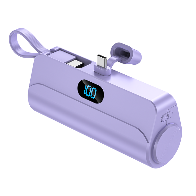 2025 Gadgets Electronic High Capacity Built Cable Hiking Small Portable Charger Mini External Battery Pack Power Bank 5000mAh