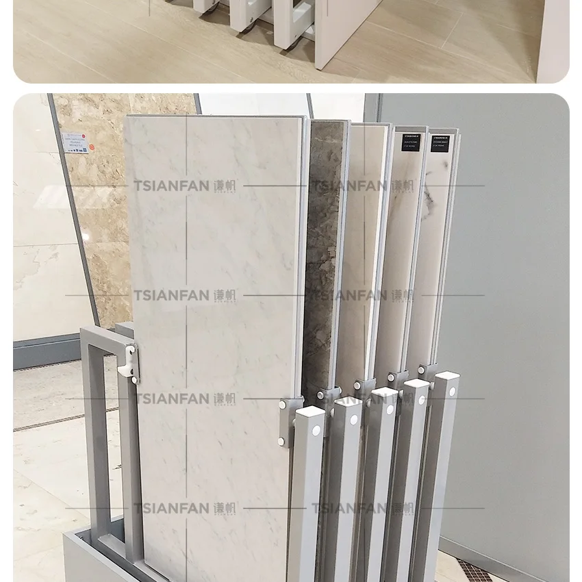 Factory Support Custom Steel Push Pull Out Sample Ceramic Quartz Marble Sliding Rack Rotating Stone Showroom Tile Display Stand