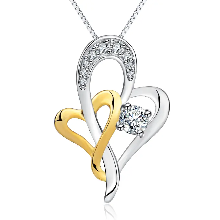 Original Design 925 Sterling Silver Double Heart Jewelry 18K Gold Plated Heart Pendant Necklace