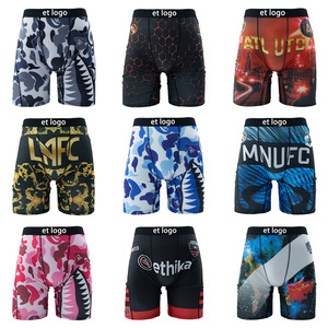 Boxer da Uomo a Vita Media Traspiranti Antibatterici con Stampa Geometrica e Logo in Tessuto Lavorato a Maglia, Modello Sportivo Esteso - Product Image 1