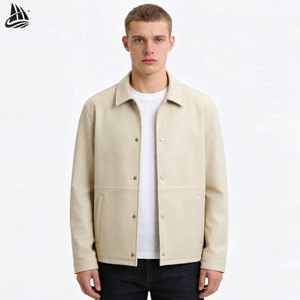 <span class=keywords><strong>Giacca</strong></span> di pelle da uomo con collo a vento in bianco nero <span class=keywords><strong>Beige</strong></span> - Product Image 1