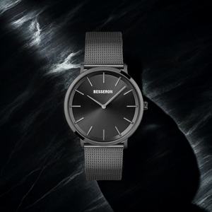 Montre de luxe personnalisée pour homme, bracelet en maille d'acier inoxydable noir tendance, cadran analogique 40 mm, bracelet 20 mm, quartz - Product Image 2