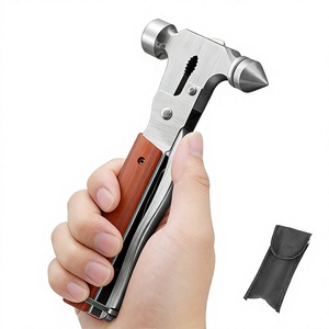 Marteau de sécurité multifonctionnel 4-en-1 pour voiture, brise-vitre, coupe-ceinture, outil d'évacuation d'urgence avec poignée en bois - Product Image 1