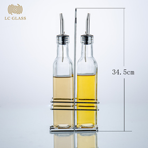 Commercio all'ingrosso 250ml 500ml di olio d'oliva aceto salsa di soia in vetro Dispenser <span class=keywords><strong>Set</strong></span> di bottiglie con supporto in ferro MOQ bassa personalizzazione - Product Image 3