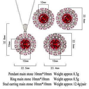 Elegant Fashion Eco-friendly Copper Silver Plated Round Cut 14-10mm Red Zircon Imitation <b>Ruby</b> <b>Necklace</b> 3 Piece Jewelry Set - Product Image 3