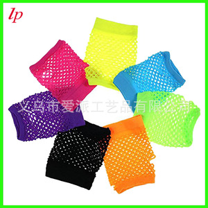 LPP4275 <b>Fishnet</b> Gloves Small Size Neon Color Punk Style For Halloween Party Adult Wear Polyester Material - Product Image 2