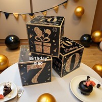 Boîte cadeau pour le premier anniversaire, modèle 133, noir et or, prête à l'emploi, pour l'expédition transfrontalière, avec ballons en papier, thème fête sans impression pour événements.