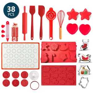 Juegos de utensilios para hornear rojos almacenados sostenibles favoritos con silicona