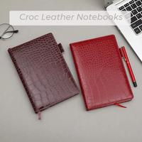 Carnets à couverture rigide en cuir de crocodile A5 personnalisés avec stylo comme coffrets cadeaux pour les fêtes, l'école, le collège