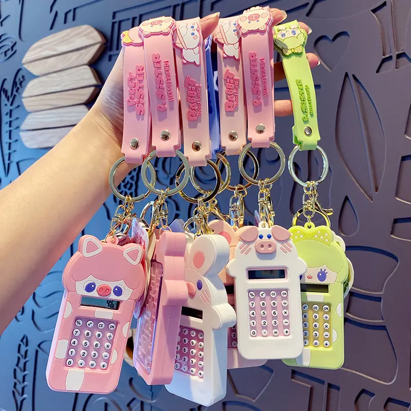 Lilangda Simple Small Pure and Fresh and mini Calculator Key Chain with Original Pig Girl Student Cute Cartoon Widgets