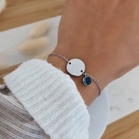 Bracelet personnalisé en acier inoxydable avec gravure de nom et lettre, disque plaqué or et pierre de naissance, bijou pièce de monnaie