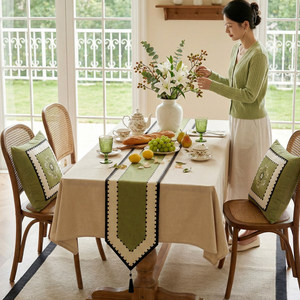 French Retro Table <b>Runner</b> Cotton Linen Printed <b>Washable</b> Home Decor For Dining Living Room - Product Image 3