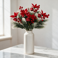 Künstlicher Weihnachts-Kiefernzweig 36cm Schneebesetzte Kiefernzweige Rote Beeren Weihnachtsstern Weihnachtsbaum Kranz Blumendekoration