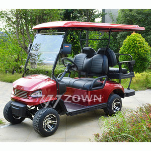 Carrito de Golf Todoterreno Rojo Brillante de 4 Plazas con Ruedas de Aleación Cromadas y Parabrisas Plegable para Transporte de Huéspedes en Villas y Resorts - Product Image 1