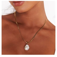 Collier hypoallergénique en acier inoxydable avec pendentif perle et chaîne chevrons, bijoux de mode pour femmes, fournisseur OEM en gros personnalisé