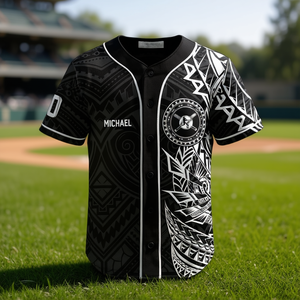 Camiseta de Béisbol Tribal Personalizada con Nombre, Botones, Diseño de Tatuaje en Blanco y Negro, Camiseta de Equipo - Product Image 3