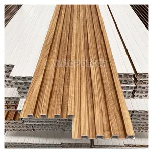 Panel dinding 3D bergalur zucchini, Panel dinding PVC kayu permukaan jati