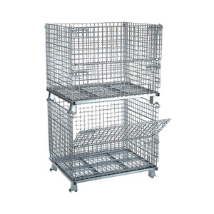 Contenedor de Almacenamiento de Carga, Carro de Lavandería, Malla de Alambre Soldada, Plegable, Apilable, con Cierre, Puerta Semiabierta, Acabado Galvanizado, Caja para Palés - Product Image 5