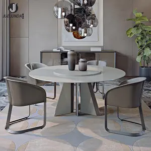 Modern Italian Style Design Round Natural Marble Dining Table Top Stainless Steel Mirror Base Dining Table