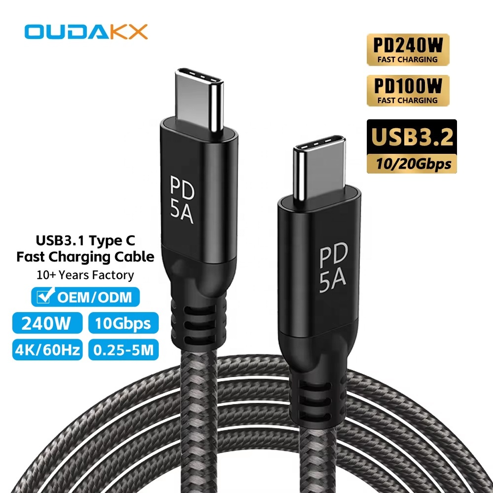 240W OEM E-Marker Fast Charging Premium Cable PD3.1 Nylon Braided USB Type C Cable 20Gbps Ladekabel for High Performance Laptops · image 1