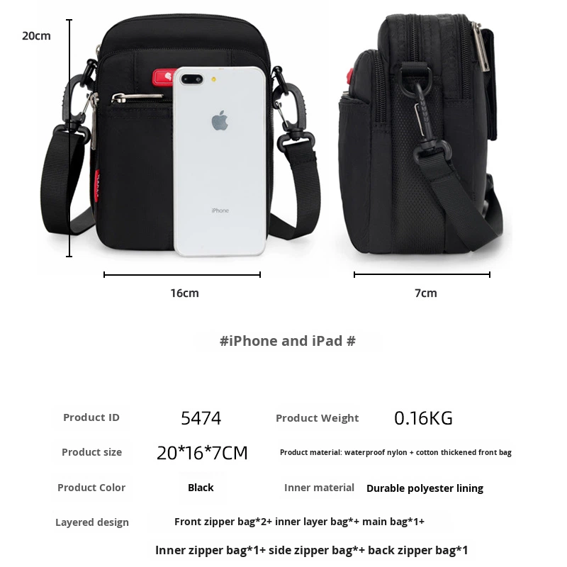 Men's Waterproof Oxford Crossbody Sling Bag – Business Casual Single Shoulder Messenger Bag