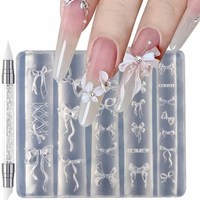 Cetakan Seni Kuku 3D, Ukiran Bunga Lily Melengkung, Bunga Teratai, Pita, Template Silikon Transparan Tinggi, Plastik/Cetakan Kuku Silikon DIY