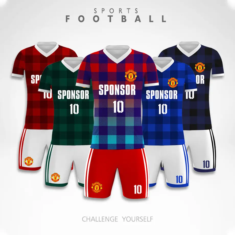 Full set soccer uniform breathable sport wear custom team branded youth short football jersey
