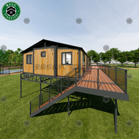 Maison préfabriquée extensible en bois clair, en forme de L, pliable et mobile, pour hôtel de villégiature, camping et hébergement de vacances