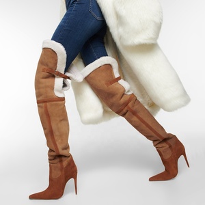 מותאם אישית יצרן חורף אישה הבוהן מחודדת חום ירך גבוהה Shearling מעל הברך מגפיים בתוספת גודל 2023 - Product Image 5